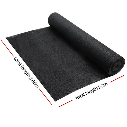 Instahut 50% Shade Cloth 3.66x20m Shadecloth Sail Heavy Duty Black.