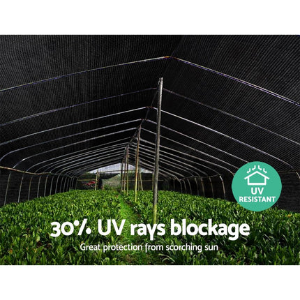 Instahut 30% Shade Cloth 3.66x30m Shadecloth Wide Heavy Duty Black.