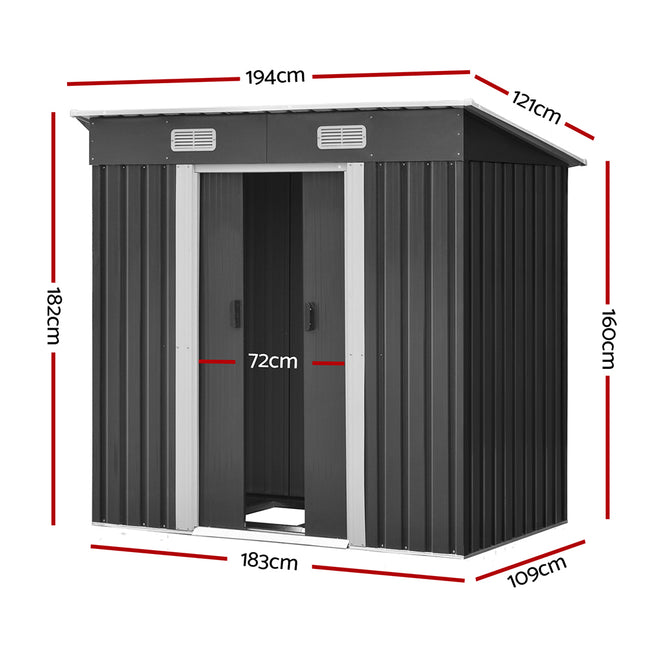 Giantz Garden Shed 1.94x1.21M w/Metal Base Sheds Outdoor Storage Tool Steel House Sliding Door.