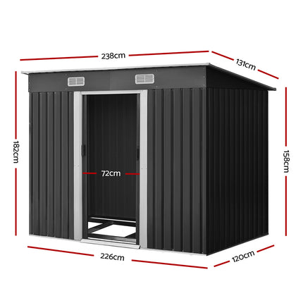 Giantz Garden Shed 2.38x1.31M w/Metal Base Sheds Outdoor Storage Tool Workshop Sliding Door.