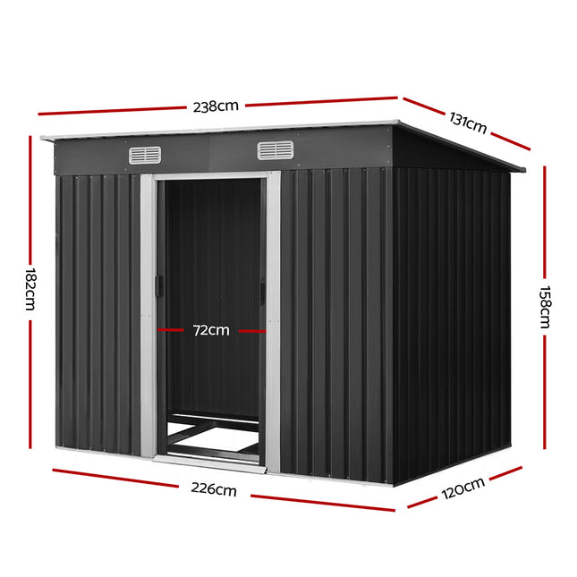 Giantz Garden Shed 2.38x1.31M w/Metal Base Sheds Outdoor Storage Tool Workshop Sliding Door.