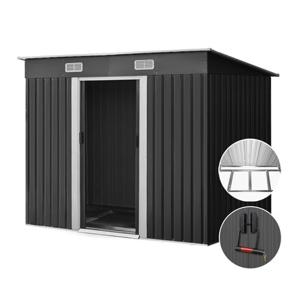 Giantz Garden Shed 2.38x1.31M w/Metal Base Sheds Outdoor Storage Tool Workshop Sliding Door.