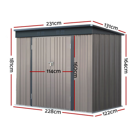 Giantz Garden Shed 2.31x1.31M Sheds Outdoor Storage Tool Metal Workshop Shelter Double Door.