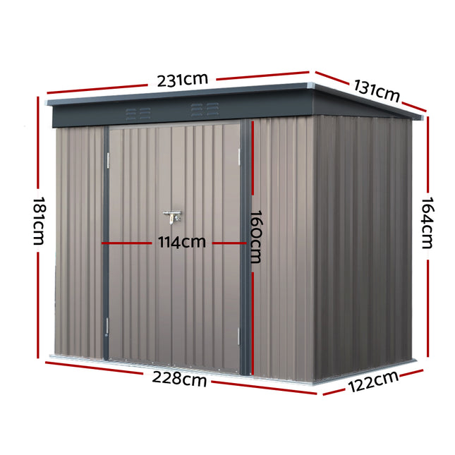 Giantz Garden Shed 2.31x1.31M Sheds Outdoor Storage Tool Metal Workshop Shelter Double Door.