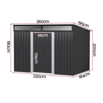 Giantz Garden Shed Outdoor Storage 2.60x1.95M Tool Sheds Workshop House Shelter.