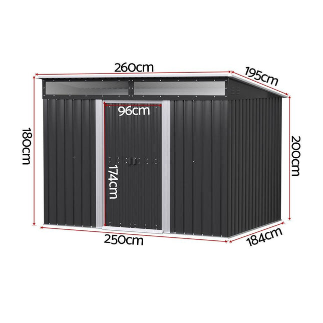 Giantz Garden Shed Outdoor Storage 2.60x1.95M Tool Sheds Workshop House Shelter.