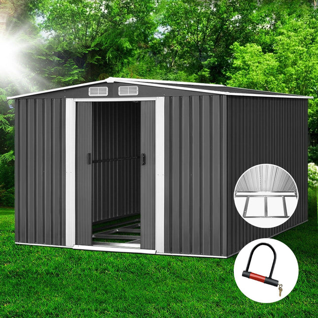 Giantz Garden Shed 2.58x3.14M w/Metal Base Sheds Outdoor Storage Workshop Shelter Sliding Door.