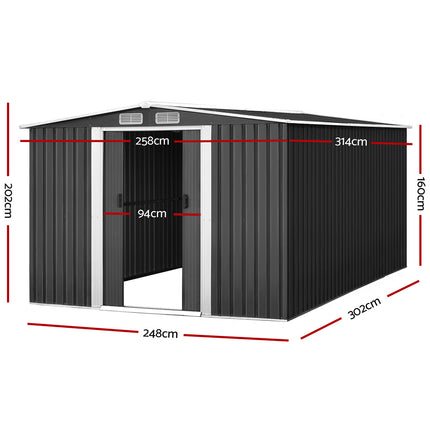Giantz Garden Shed 2.58x3.14M w/Metal Base Sheds Outdoor Storage Workshop Shelter Sliding Door.