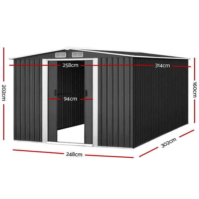 Giantz Garden Shed 2.58x3.14M w/Metal Base Sheds Outdoor Storage Workshop Shelter Sliding Door.