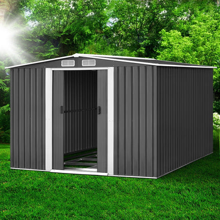 Giantz Garden Shed 2.58x3.14M w/Metal Base Sheds Outdoor Storage Workshop Shelter Sliding Door.