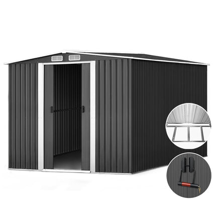 Giantz Garden Shed 2.58x3.14M w/Metal Base Sheds Outdoor Storage Workshop Shelter Sliding Door.