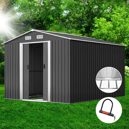 Giantz Garden Shed 2.6x3.9M w/Metal Base Sheds Outdoor Storage Workshop Tool Shelter Sliding Door.