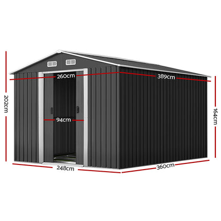 Giantz Garden Shed 2.6x3.9M w/Metal Base Sheds Outdoor Storage Workshop Tool Shelter Sliding Door.