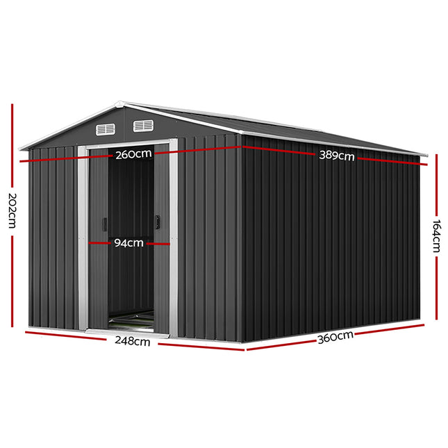 Giantz Garden Shed 2.6x3.9M w/Metal Base Sheds Outdoor Storage Workshop Tool Shelter Sliding Door.
