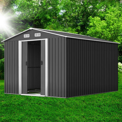 Giantz Garden Shed 2.6x3.9M w/Metal Base Sheds Outdoor Storage Workshop Tool Shelter Sliding Door.