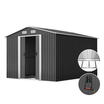 Giantz Garden Shed 2.6x3.9M w/Metal Base Sheds Outdoor Storage Workshop Tool Shelter Sliding Door.