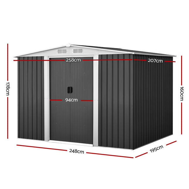 Giantz Garden Shed 2.58x2.07M w/Metal Base Sheds Outdoor Storage Double Door Tool.