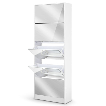 Artiss Shoe Rack Cabinet Mirror 25 Pairs White.