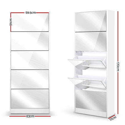 Artiss Shoe Rack Cabinet Mirror 25 Pairs White.