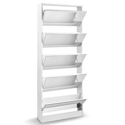 Artiss Shoe Rack Cabinet Mirror 25 Pairs White.