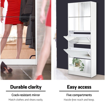 Artiss Shoe Rack Cabinet Mirror 25 Pairs White.