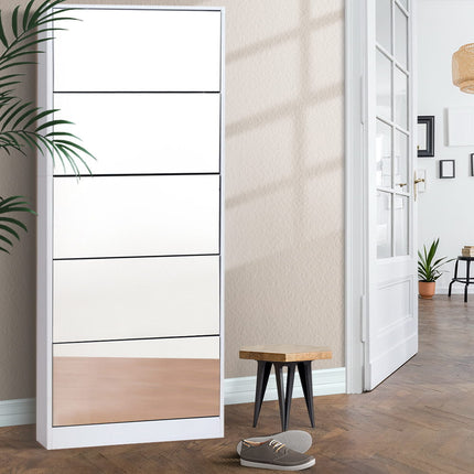 Artiss Shoe Rack Cabinet Mirror 25 Pairs White.