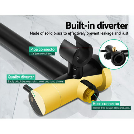 Cefito 9'' Rain Shower Head Set Handheld Round High Pressure Mixer Tap Black.