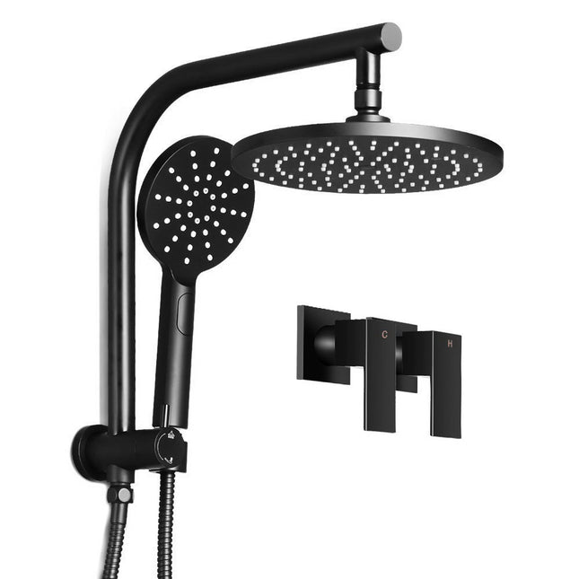 Cefito 9'' Rain Shower Head Set Handheld Round High Pressure Twins Tap Black.