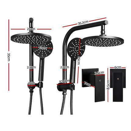 Cefito 9'' Rain Shower Head Set Handheld Round High Pressure Twins Tap Black.