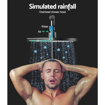 Cefito 9'' Rain Shower Head Set Handheld Round High Pressure Twins Tap Black.