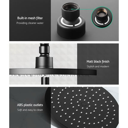 Cefito 9'' Rain Shower Head Set Handheld Round High Pressure Twins Tap Black.