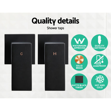 Cefito 9'' Rain Shower Head Set Handheld Round High Pressure Twins Tap Black.
