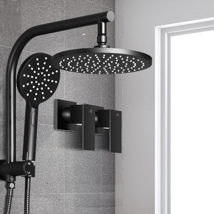 Cefito 9'' Rain Shower Head Set Handheld Round High Pressure Twins Tap Black.