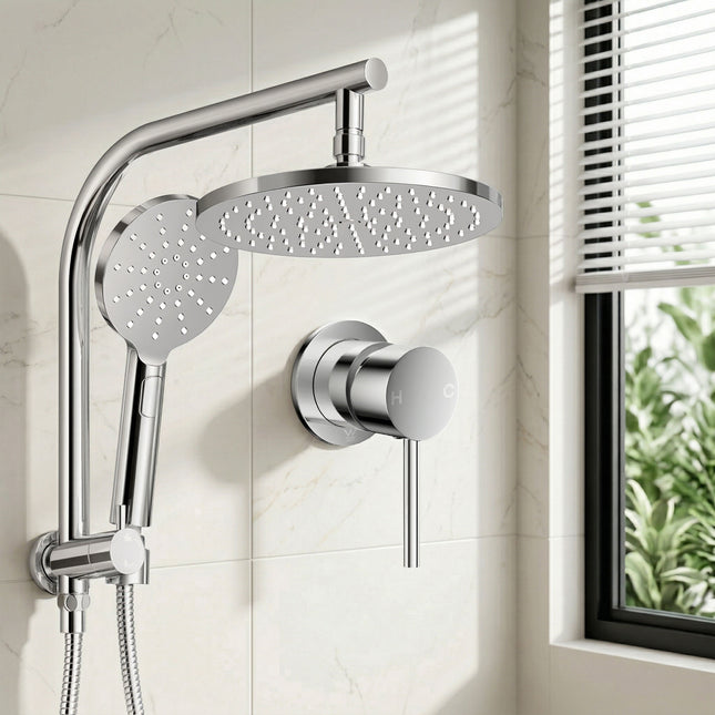Cefito 9'' Rain Shower Head Set Handheld Round High Pressure Mixer Tap Chrome.