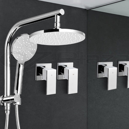 Cefito 9'' Rain Shower Head Set Handheld Round High Pressure Twins Tap Chome.