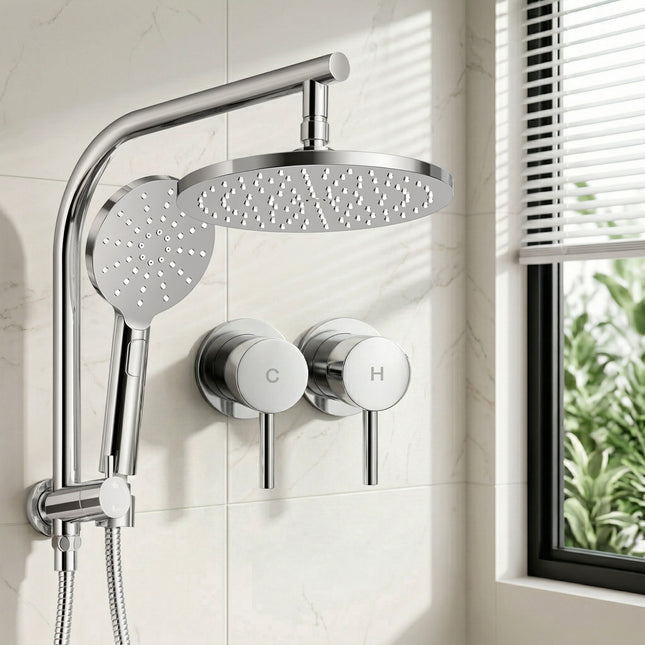 Cefito 9'' Rain Shower Head Set Handheld Round High Pressure Twins Tap Chrome.