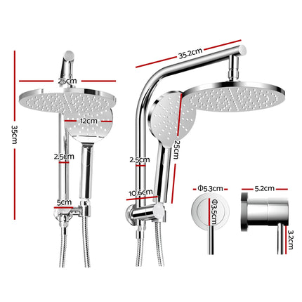 Cefito 9'' Rain Shower Head Set Handheld Round High Pressure Twins Tap Chrome.