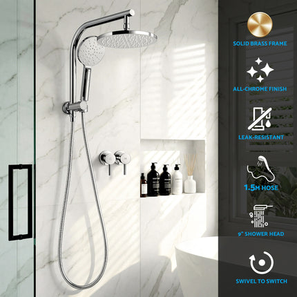 Cefito 9'' Rain Shower Head Set Handheld Round High Pressure Twins Tap Chrome.