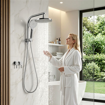 Cefito 9'' Rain Shower Head Set Handheld Round High Pressure Twins Tap Chrome.