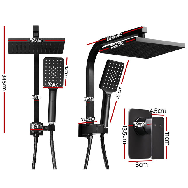 Cefito 8'' Rain Shower Head Set Handheld Square High Pressure Mixer Tap Black.