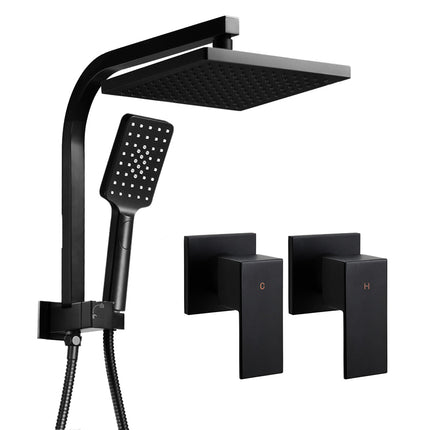 Cefito 8'' Rain Shower Head Set Handheld Square High Pressure Twins Tap Black.