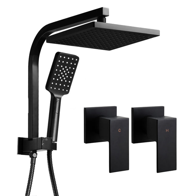 Cefito 8'' Rain Shower Head Set Handheld Square High Pressure Twins Tap Black.