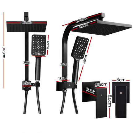 Cefito 8'' Rain Shower Head Set Handheld Square High Pressure Twins Tap Black.