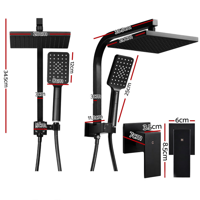 Cefito 8'' Rain Shower Head Set Handheld Square High Pressure Twins Tap Black.