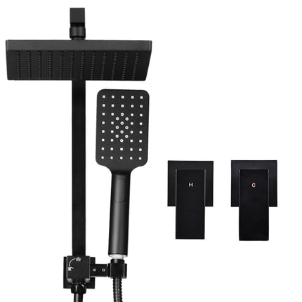Cefito 8'' Rain Shower Head Set Handheld Square High Pressure Twins Tap Black.