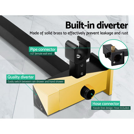 Cefito 8'' Rain Shower Head Set Handheld Square High Pressure Twins Tap Black.