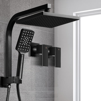 Cefito 8'' Rain Shower Head Set Handheld Square High Pressure Twins Tap Black.