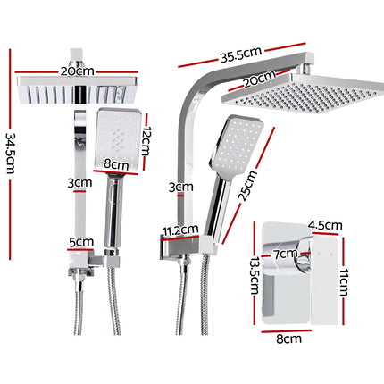 Cefito 8'' Rain Shower Head Set Handheld Square High Pressure Mixer Tap Chrome.