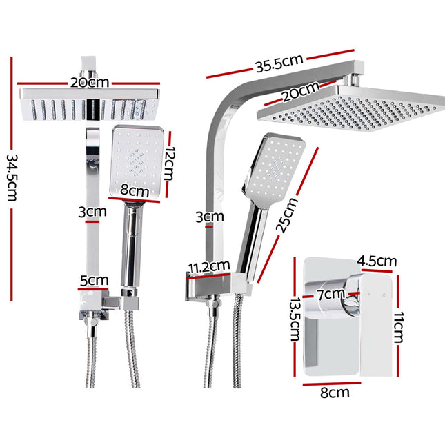 Cefito 8'' Rain Shower Head Set Handheld Square High Pressure Mixer Tap Chrome.