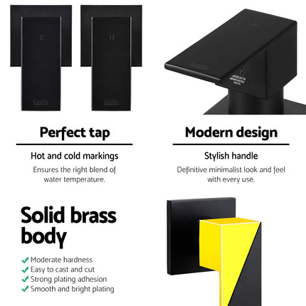 Cefito Shower Twins Tap Wall Bath Taps Brass Hot Cold Basin Bathroom Black.